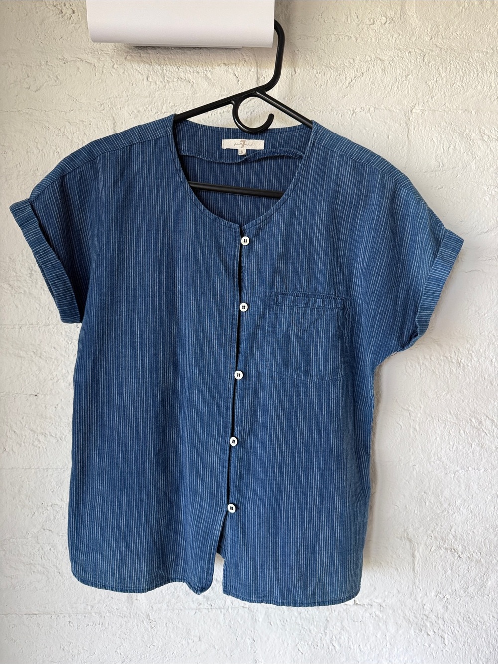 Women’s 7 for All Mankind Blue Short-Sleeve Button-Up Shirt